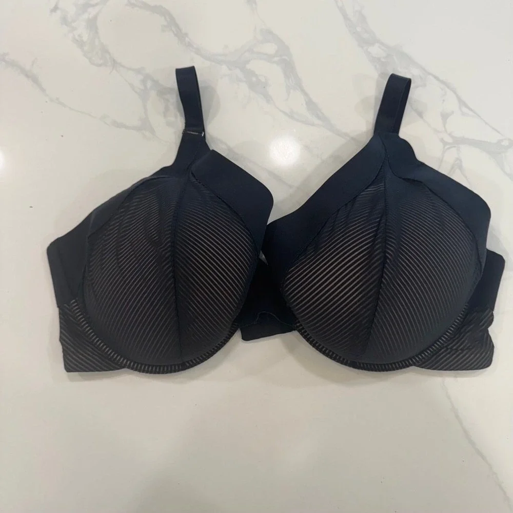 ThirdLove Shadow Stripe Plunge Bra Black Sheer Mesh Adjustable Straps Size 42E
